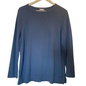 J. JILL Dusty Blue Cotton Blend Crew Neck Pullover 3/4 Sleeve Sweater - Medium
